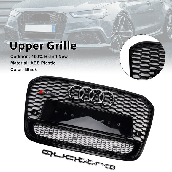 2012-2015 Audi A6 / S6 C7 RS6 Quattro Style Honeycomb Grille Front Bumper Black Grill With Ring Emblem