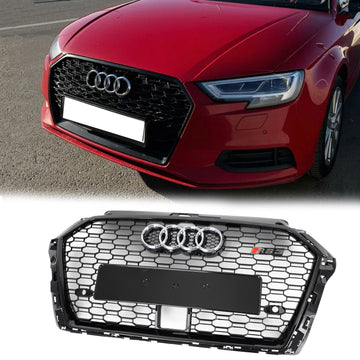 2017-2019 Audi A3 S3 Replacement RS3 Style Honeycomb Front Grill With ACC Gloss Black Grille