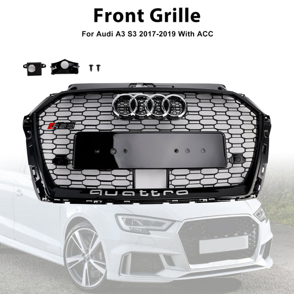 Audi A3/S3 2017-2019 Griglia stile RS3 a nido d'ape per paraurti anteriore con foro ACC