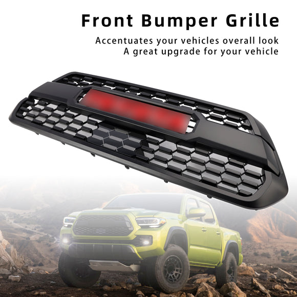 2016-2023 Toyota Tacoma TRD PRO Style Grill Front Bumper Replacement Black Grille Kit W/ LED Light