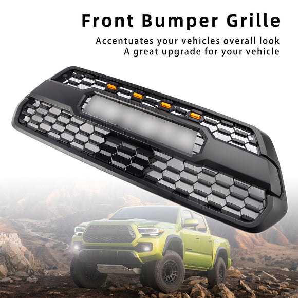 TRD PRO Style Grill For Toyota Tacoma 2016-2023 Grille White Letter + 4 Amber LED Light  + Sensor Cover