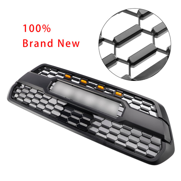 TRD PRO Style Grill For Toyota Tacoma 2016-2023 Grille White Letter + 4 Amber LED Light  + Sensor Cover