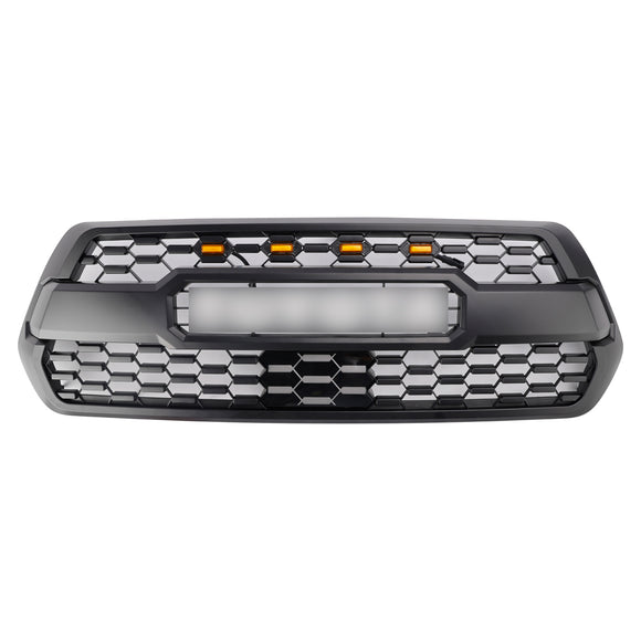 TRD PRO Style Grill For Toyota Tacoma 2016-2023 Grille White Letter + 4 Amber LED Light  + Sensor Cover