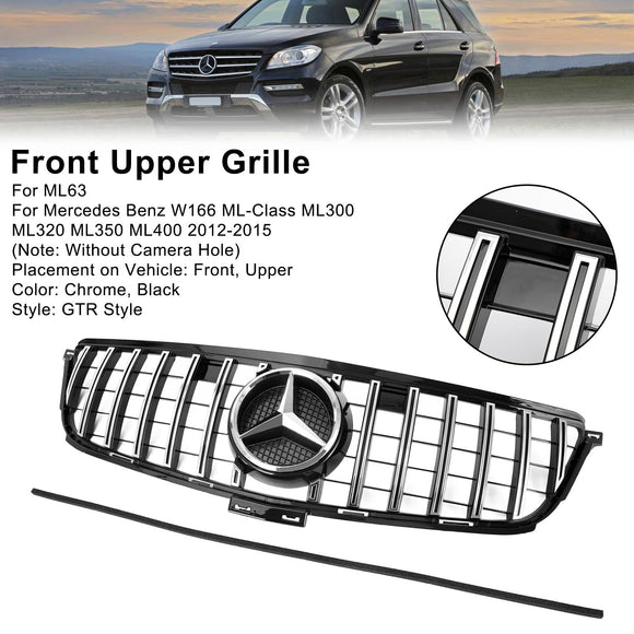 Mercedes-Benz 2012-2015 W166 Reemplazo de parrilla delantera cromada negra estilo AMG para modelos ML-Class ML300, ML320, ML350 y ML400