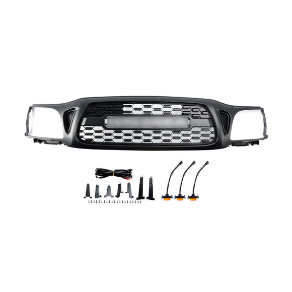 Style TRO PRO | Toyota Tacoma | Calandre noire mate | 2001 2002 2003 2004 | Grille de pare-chocs avant + lumière LED + lettre