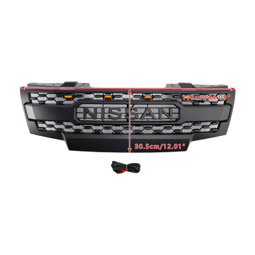 Griglia di ricambio per paraurti anteriore Nissan Frontier nero opaco 2009-2016 con luci a LED - 0