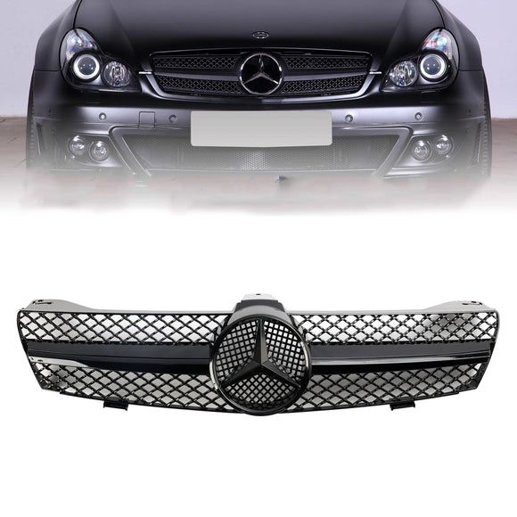 Mercedes Benz CLS-Class W219 2004 2005 2006 2007 2008 Front Grill Chrome / Black Replacement Grille With Star Emblem