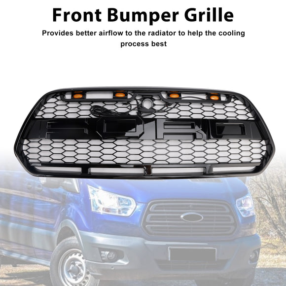 Ford Transit MK8 2015-2019 Raptor Style Grill Gross Black Front Bumper Grille W/ 3LED