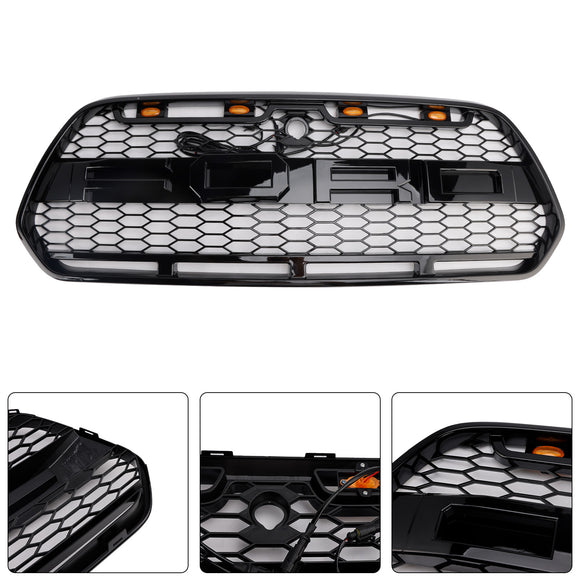 Ford Transit MK8 2015-2019 Raptor Style Grill Gross Black Front Bumper Grille W/ 3LED