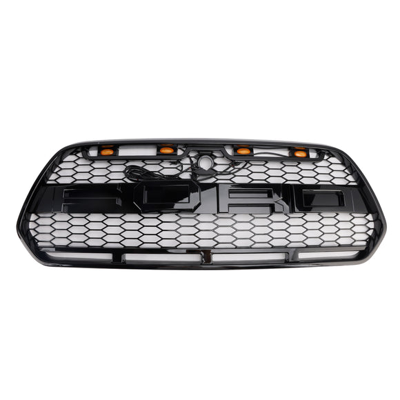 Ford Transit MK8 2015-2019 Raptor Style Grill Gross Black Front Bumper Grille W/ 3LED