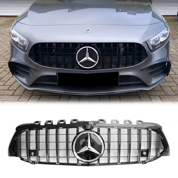 Mercedes-Benz A-KLASSE W177 A180/200/A35 2019–2023 Kühlergrill für die Frontstoßstange, schwarz, Ersatzgrill im AMG-Stil