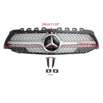 Mercedes Benz W177 Griglia paraurti anteriore a diamante CLASSE A A180/200/A35 2019-2023 Griglia cromata nera - 0
