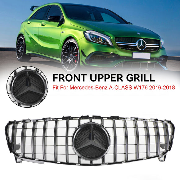2016-2018 Mercedes Benz A-CLASS W176 AMG Style Grille Front Bumper Glossy Black Replacement Grill
