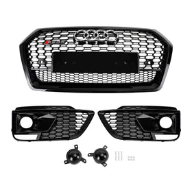 2018-2020 Audi Q5 SQ5 Front Black Grille RSQ5 Style Honeycomb Mesh Grill+Fog Lamp Grill