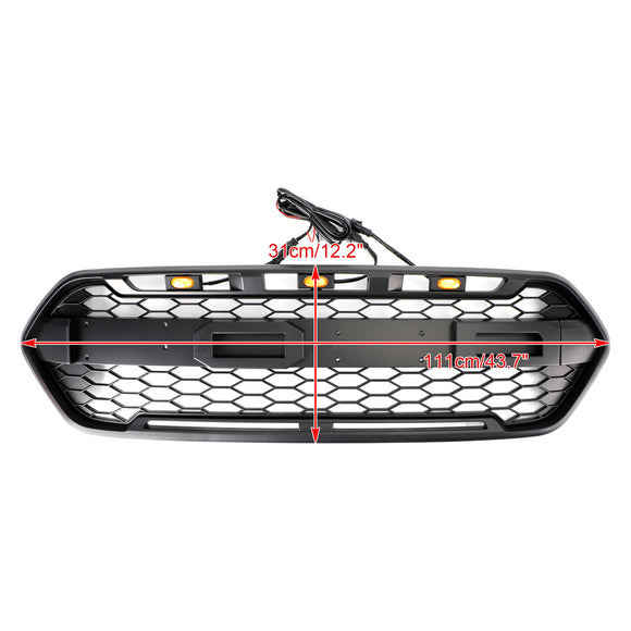 Raptor Style | Ford Transit Custom | Matt Black | 2018-2023 | Replacement Honeycomb Grill | Front Bumper Grille + LED Lights