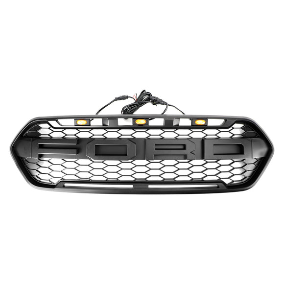 Raptor Style | Ford Transit Custom | Matt Black | 2018-2023 | Replacement Honeycomb Grill | Front Bumper Grille + LED Lights