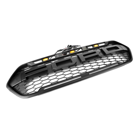Raptor Grill For Ford Transit Custom 2018-2023 Gloss Black Front Bumper Grille W/ 3LED Light