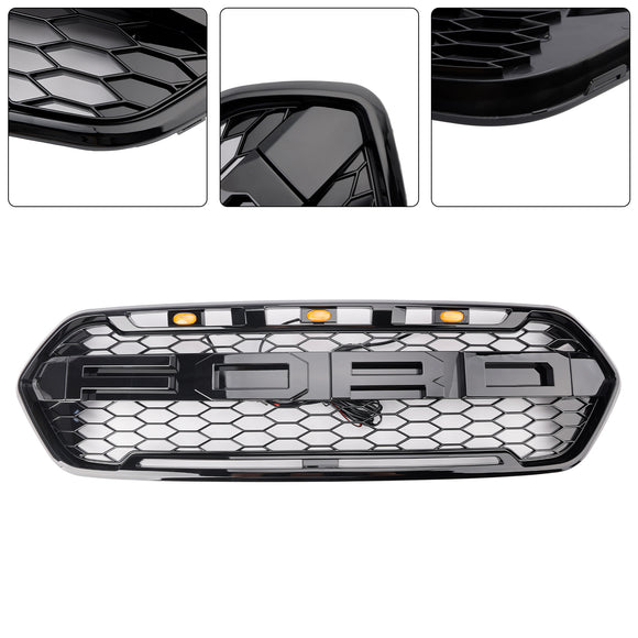 Raptor Style | Ford Transit Custom | Matt Black | 2018-2023 | Replacement Honeycomb Grill | Front Bumper Grille + LED Lights