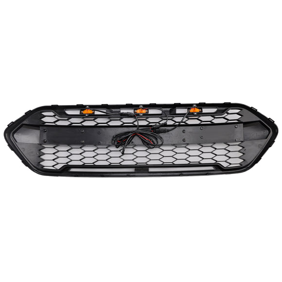 Raptor Grill For Ford Transit Custom 2018-2023 Gloss Black Front Bumper Grille W/ 3LED Light