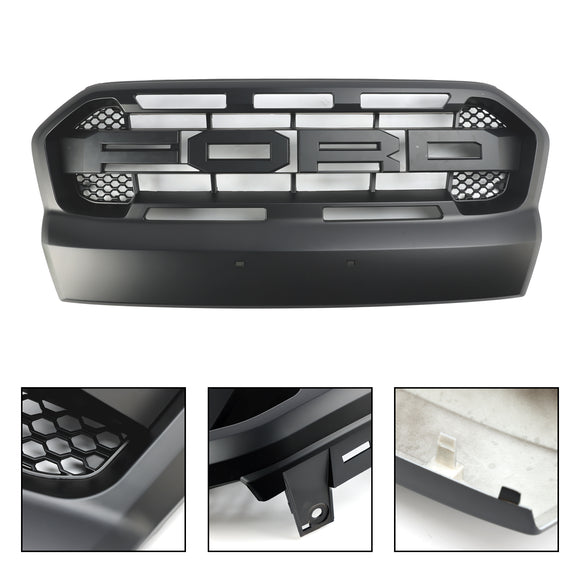 Parrilla negra mate de repuesto para parachoques delantero estilo Ford Ranger T7 Wildtrak Raptor 2015-2019