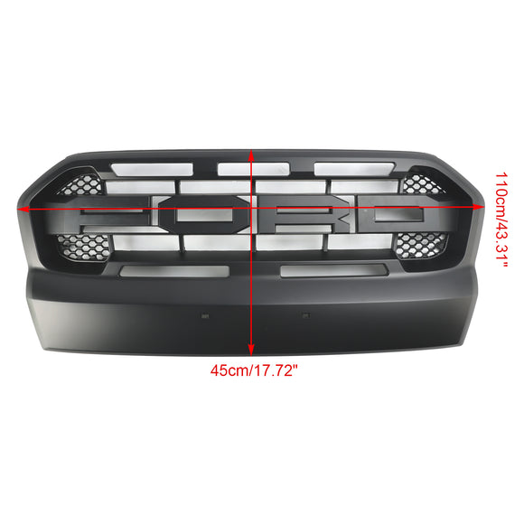 Parrilla negra mate de repuesto para parachoques delantero estilo Ford Ranger T7 Wildtrak Raptor 2015-2019