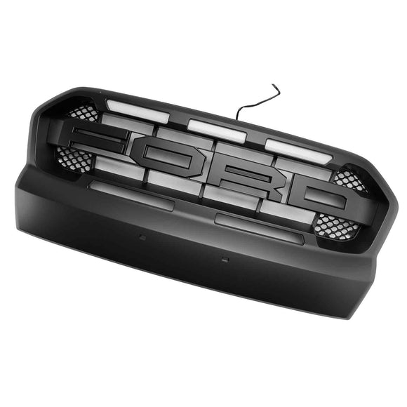 Parrilla negra Raport de la parrilla del radiador de la toma de aire de la Ford Ranger 2015-2019 con luz LED blanca