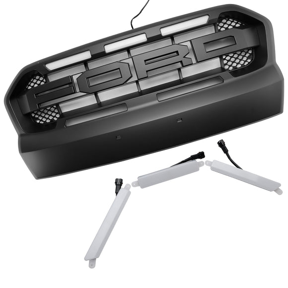 Parrilla negra Raport de la parrilla del radiador de la toma de aire de la Ford Ranger 2015-2019 con luz LED blanca