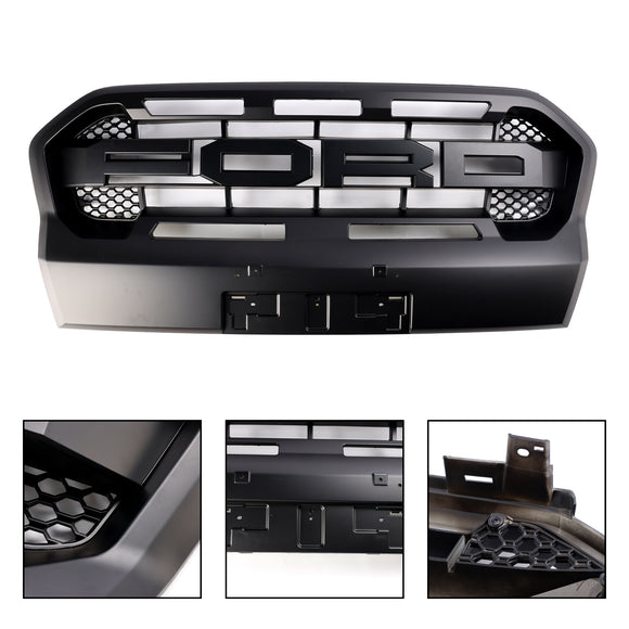 Rejilla negra mate de repuesto para parrilla de parachoques delantero estilo Ford Ranger T8 Wildtrak Raptor 2019-2023