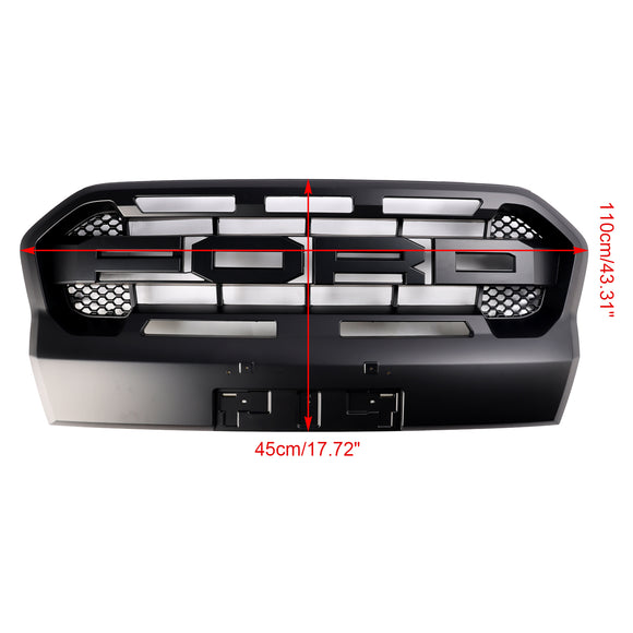 Rejilla negra mate de repuesto para parrilla de parachoques delantero estilo Ford Ranger T8 Wildtrak Raptor 2019-2023