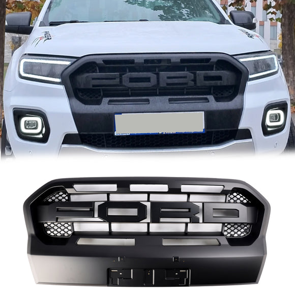 Rejilla negra mate de repuesto para parrilla de parachoques delantero estilo Ford Ranger T8 Wildtrak Raptor 2019-2023