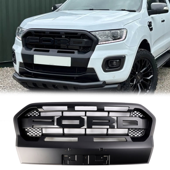 Rejilla negra mate de repuesto para parrilla de parachoques delantero estilo Ford Ranger T8 Wildtrak Raptor 2019-2023