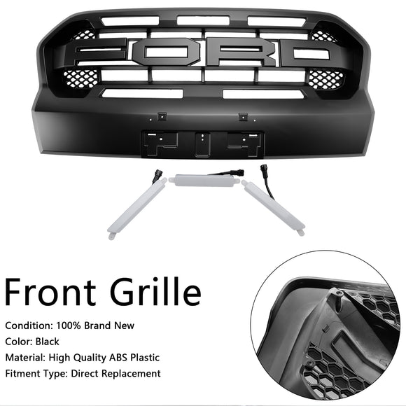 Parrilla de parachoques delantero negra mate con luz LED para Ford Ranger Wildtrak Raptor 2019-2023
