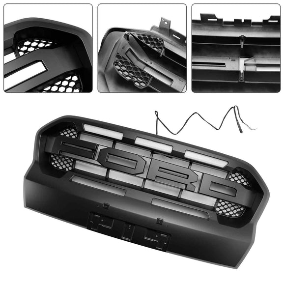 Parrilla de parachoques delantero negra mate con luz LED para Ford Ranger Wildtrak Raptor 2019-2023