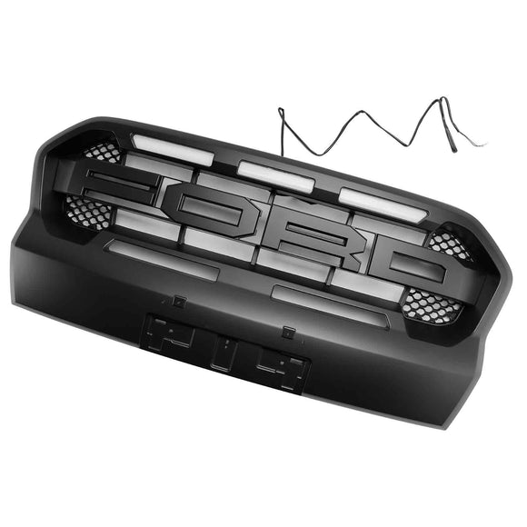 Parrilla de parachoques delantero negra mate con luz LED para Ford Ranger Wildtrak Raptor 2019-2023