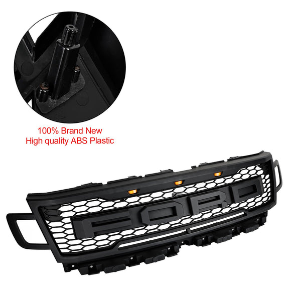 Parrilla de parachoques delantero Ford Expedition XL/XLT/Limited 2018-2021, rejilla negra estilo Raptor con LED