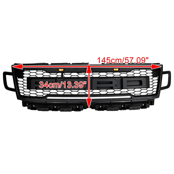 Parrilla de parachoques delantero Ford Expedition XL/XLT/Limited 2018-2021, rejilla negra estilo Raptor con LED