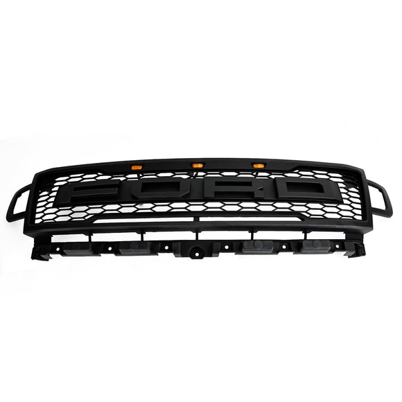 Parrilla de parachoques delantero Ford Expedition XL/XLT/Limited 2018-2021, rejilla negra estilo Raptor con LED