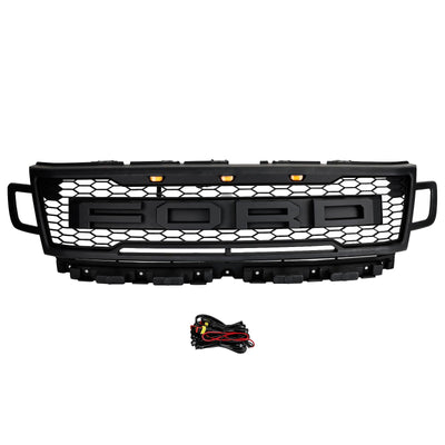 Parrilla de parachoques delantero Ford Expedition XL/XLT/Limited 2018-2021, rejilla negra estilo Raptor con LED