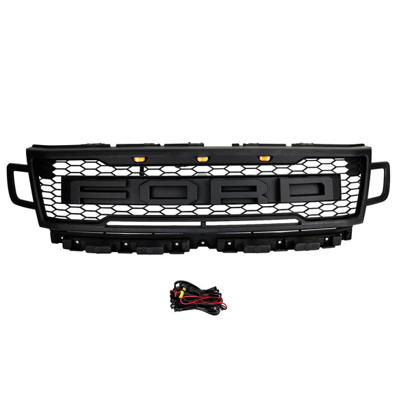 Parrilla de parachoques delantero Ford Expedition XL/XLT/Limited 2018-2021, rejilla negra estilo Raptor con LED