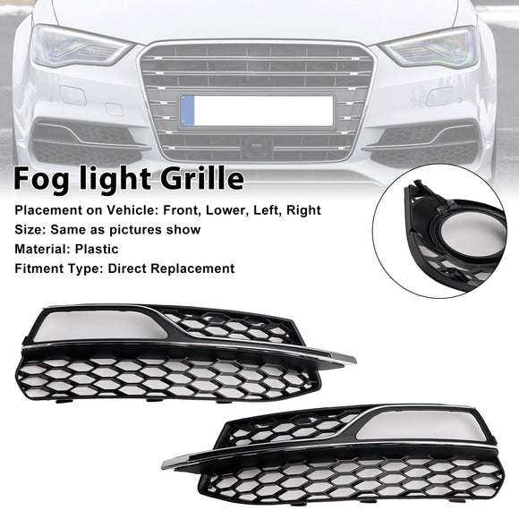 Audi A3 S-Line 8V 2013-2016 Honeycomb Fog Light Grill Front Bumper Lower Cover Black Grille 8V3807681G 8V3807682G