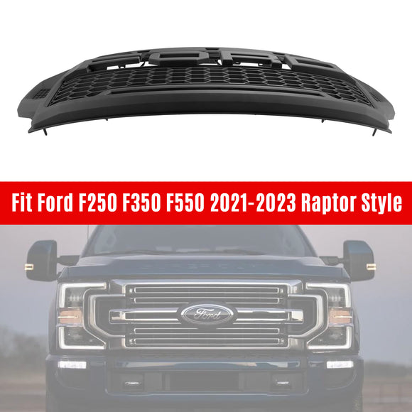 Ford F250 F350 F450 F550 | 2021 2022 | Raptor-Frontgrill | Mattschwarz | Ersatzgrill für obere Stoßstange mit Buchstaben & LED