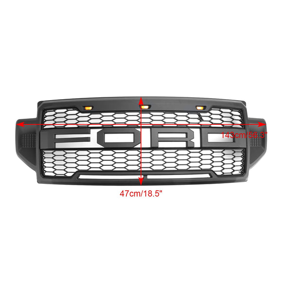 Ford F250 F350 F450 F550 | 2021 2022 | Raptor-Frontgrill | Mattschwarz | Ersatzgrill für obere Stoßstange mit Buchstaben & LED