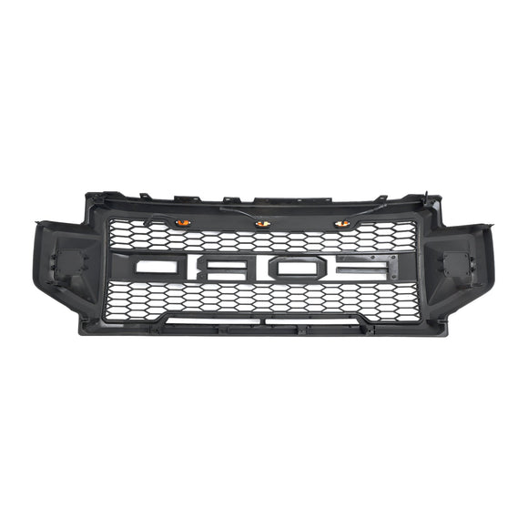 Ford F250 F350 F450 F550 | 2021 2022 | Raptor-Frontgrill | Mattschwarz | Ersatzgrill für obere Stoßstange mit Buchstaben & LED