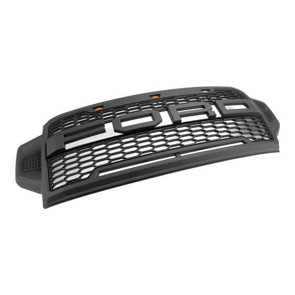 Ford F250 F350 F450 F550 | 2021 2022 | Raptor-Frontgrill | Mattschwarz | Ersatzgrill für obere Stoßstange mit Buchstaben & LED