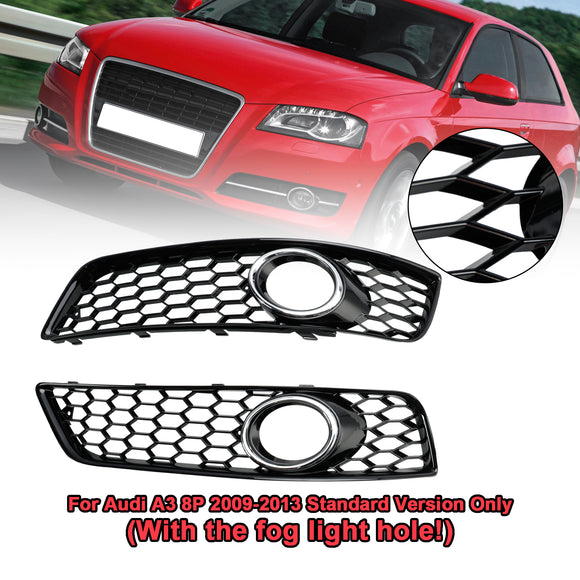 2009-2013 Audi A3 8P Honeycomb Lowe Grill Front Bumper Fog Light Grille Black Cover 8P0807682D 8P0807681D