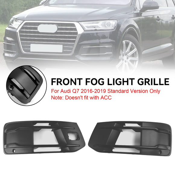 2016-2019 Audi Q7 Standard Front Bumper Lower Cover Grill Fog Light Bezel Insert Black Grille