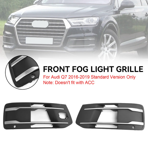 2016-2019 Audi Q7 Standard Front Bumper Lower Cover Grill Fog Light Bezel Insert Black Grille