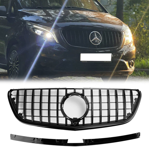 Mercedes-Benz Vito 2015-2019 W447 Parrilla de parachoques delantera estilo GT 111CDI 114CDI 116CDI 119CDI en negro brillante