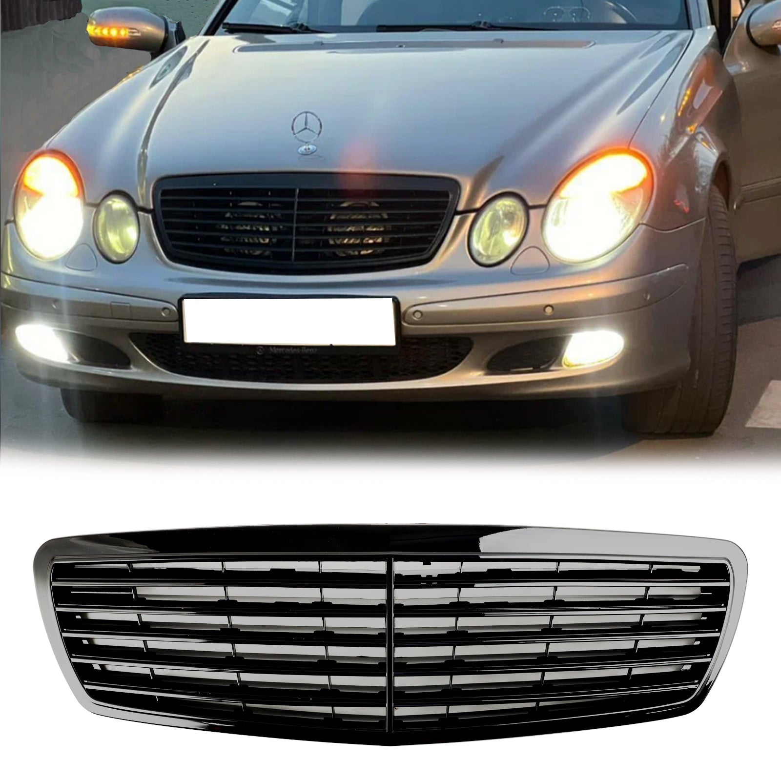 2002 2006 Mercedes Benz W211 E Class E320 E350 E500 E55 Front Grill Glossy Black Grille