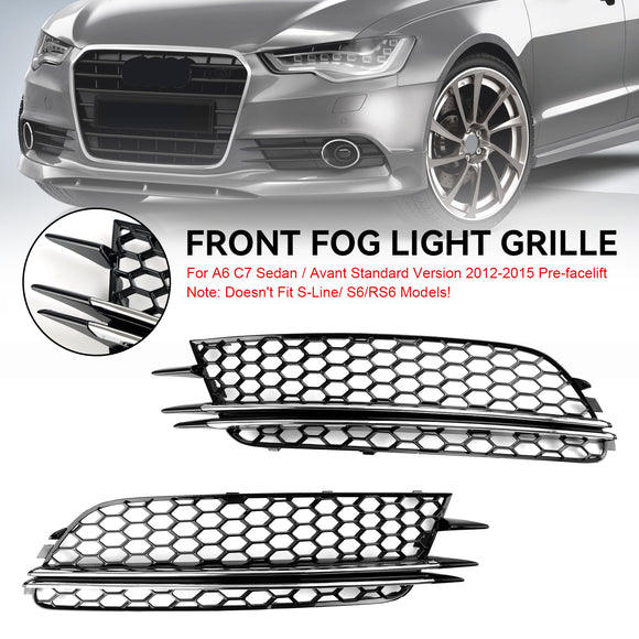 2012-2015 Audi A6 C7 Pre-Facelift Honycomb Lower Grille 2PCS Front Bumper Fog Light Black Cover Grill